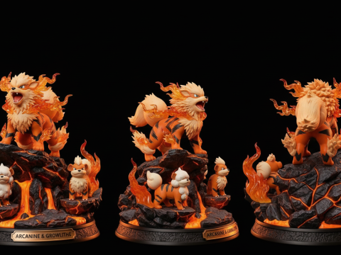 Arcanine Growlithe Eeuwige Vlam Guardian Diorama 3D printmodel