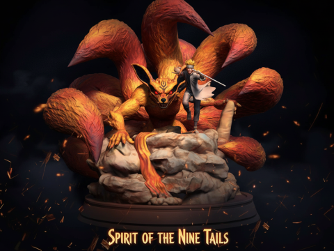 Naruto en Kurama-diorama 3D printmodel