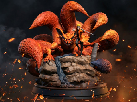 Naruto en Kurama-diorama 3D printmodel