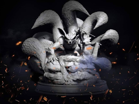 Naruto en Kurama-diorama 3D printmodel
