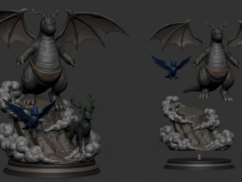 Diorama dragon ombre dragonite pokemon version sombre Modèles 3D en vedette