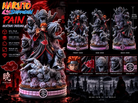 Pain Akatsuki Diorama Naruto Shippuden 3D Printable Statue 3D Print Model