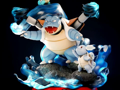 Pokemon Squirtle Wartortle Blastoise Base Diorama Evolutions OG - 3D Printable Diorama STL File Modelo de Impressão 3D