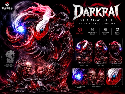 Pokemon darkrai dark diorama Shadow ball stl 3D Baskı Modeli