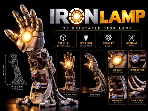 Iron Lamp 3D Printable Robotic Hand Desk Lamp STL Modello di stampa 3D