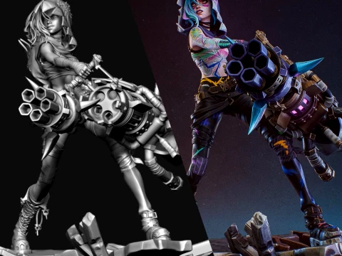 JINX CHAOS MINIGUN PREMIUM COLLECTIBLE STATUE ultra-detailed 3D Modèles 3D en vedette