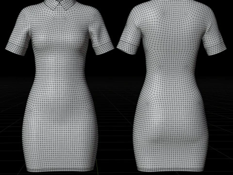 Black Plaid Collared Dress - Fitted Bodycon Sexy Short Dress 3D Model