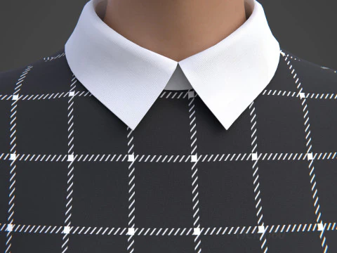 Black Plaid Collared Dress - Fitted Bodycon Sexy Short Dress 3D Model