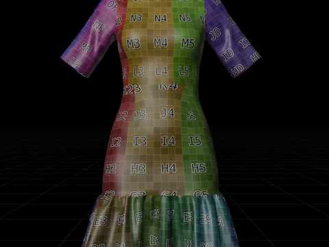 Floral Collar Dress with Ruffled Hem - Formal Office Wear Outfit 3D Model