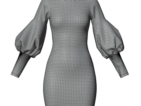 Formal Two-Tone Puff Sleeve Collar Bodycon Mini Dress Outfit 3D Model