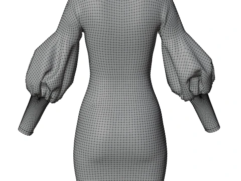 Formal Two-Tone Puff Sleeve Collar Bodycon Mini Dress Outfit 3D Model