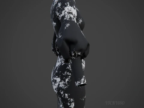 Formal Two-Tone Puff Sleeve Collar Bodycon Mini Dress Outfit 3D Model