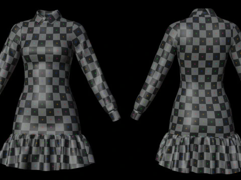 Womens Houndstooth Tweed Mini Dress Classy 3D Clothing Asset 3D Model