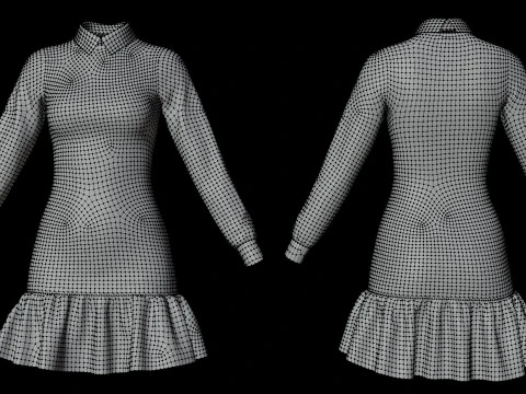 Womens Houndstooth Tweed Mini Dress Classy 3D Clothing Asset 3D Model