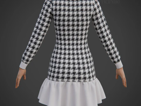 Womens Houndstooth Tweed Mini Dress Classy 3D Clothing Asset 3D Model