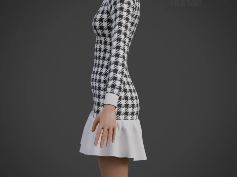 Womens Houndstooth Tweed Mini Dress Classy 3D Clothing Asset 3D Model