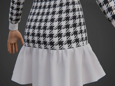 Womens Houndstooth Tweed Mini Dress Classy 3D Clothing Asset 3D Model