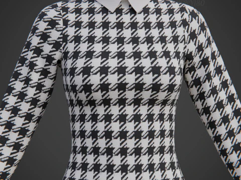 Womens Houndstooth Tweed Mini Dress Classy 3D Clothing Asset 3D Model