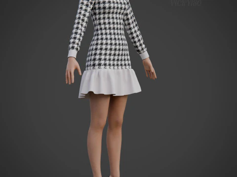 Womens Houndstooth Tweed Mini Dress Classy 3D Clothing Asset 3D Model