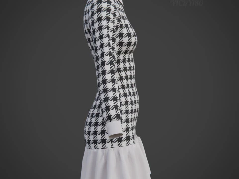 Womens Houndstooth Tweed Mini Dress Classy 3D Clothing Asset 3D Model