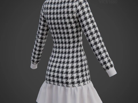 Womens Houndstooth Tweed Mini Dress Classy 3D Clothing Asset 3D Model