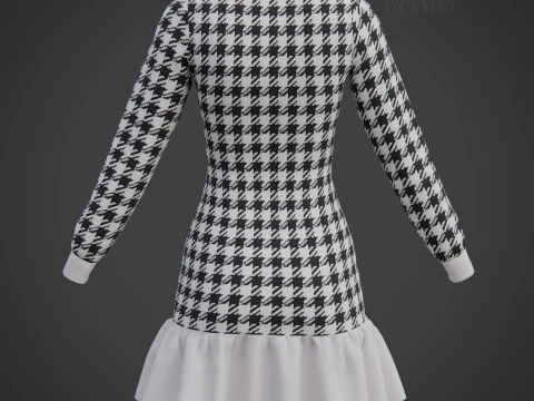 Womens Houndstooth Tweed Mini Dress Classy 3D Clothing Asset 3D Model
