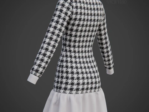 Womens Houndstooth Tweed Mini Dress Classy 3D Clothing Asset 3D Model