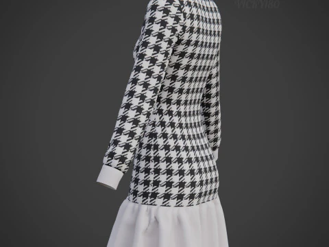 Womens Houndstooth Tweed Mini Dress Classy 3D Clothing Asset 3D Model
