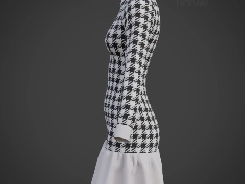 Womens Houndstooth Tweed Mini Dress Classy 3D Clothing Asset 3D Model