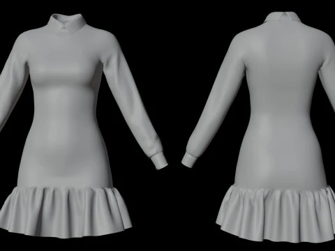 Womens Houndstooth Tweed Mini Dress Classy 3D Clothing Asset 3D Model