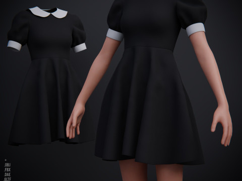 Czarna sukienka z kołnierzykiem Piotruś Pan Model 3D