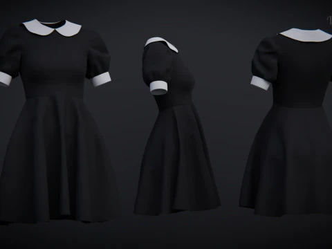 Black Peter pan collar dress 3D Model