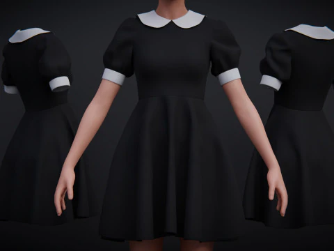 Black Peter pan collar dress 3D Model