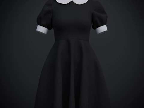 Black Peter pan collar dress 3D Model