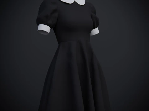 Black Peter pan collar dress 3D Model
