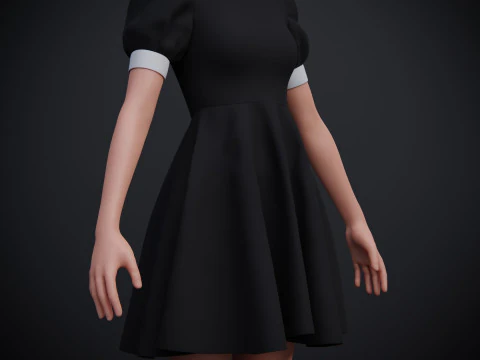 Black Peter pan collar dress 3D Model
