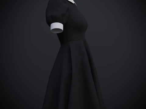 Black Peter pan collar dress 3D Model