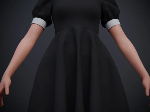 Black Peter pan collar dress 3D Model