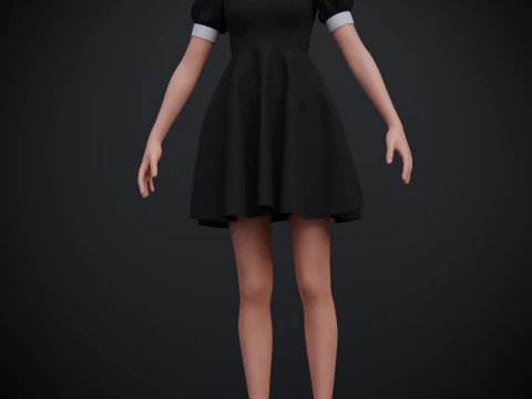 Black Peter pan collar dress 3D Model