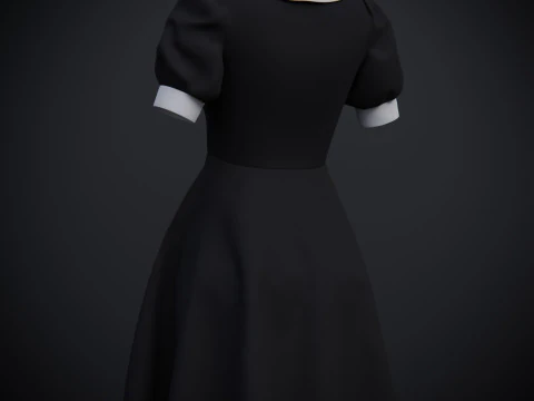 Black Peter pan collar dress 3D Model