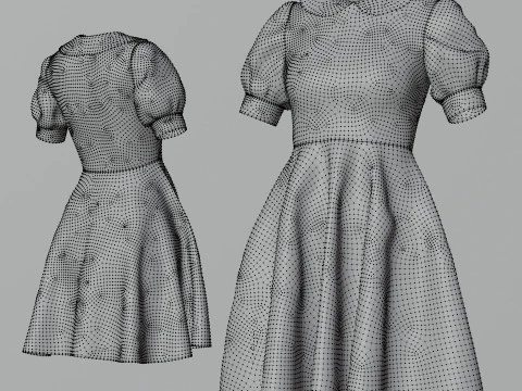 Black Peter pan collar dress 3D Model