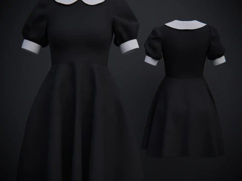 Black Peter pan collar dress 3D Model