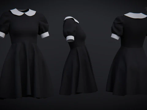 Black Peter pan collar dress 3D Model