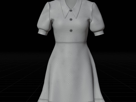 Damska szara sukienka biurowa z kołnierzykiem Model 3D odzieży Model 3D