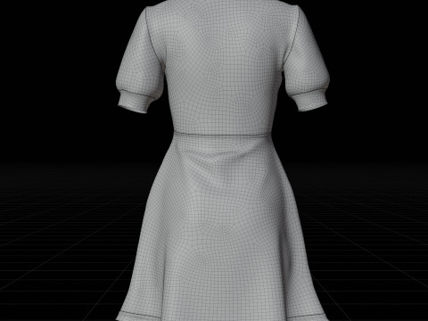 Damska szara sukienka biurowa z kołnierzykiem Model 3D odzieży Model 3D