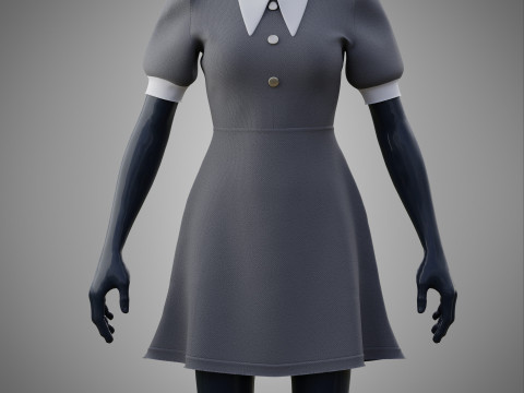 Damska szara sukienka biurowa z kołnierzykiem Model 3D odzieży Model 3D