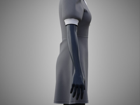 Damska szara sukienka biurowa z kołnierzykiem Model 3D odzieży Model 3D