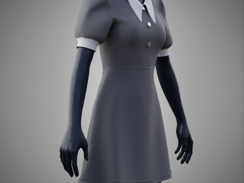 Damska szara sukienka biurowa z kołnierzykiem Model 3D odzieży Model 3D