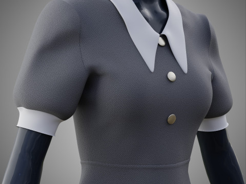 Damska szara sukienka biurowa z kołnierzykiem Model 3D odzieży Model 3D