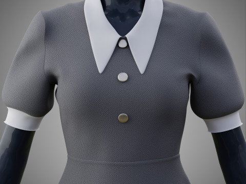 Damska szara sukienka biurowa z kołnierzykiem Model 3D odzieży Model 3D